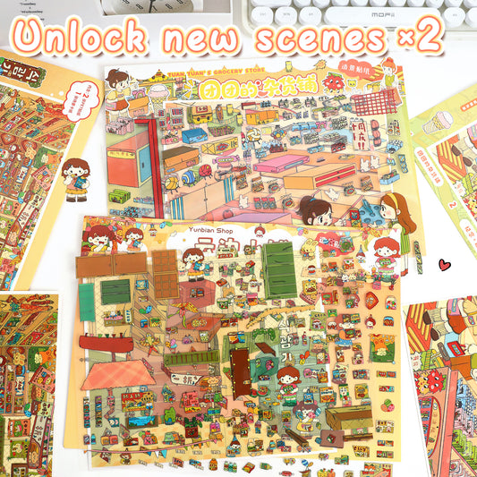 3D DIY Scene Sticker Kit -Grocery store&Cloudside Shop(1 Free Tweezer)