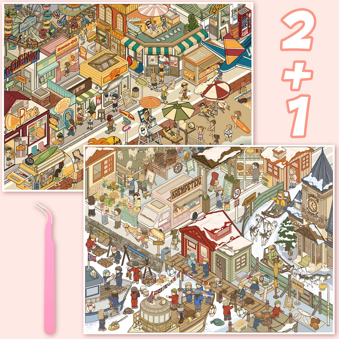 3D DIY Scene Sticker Kit -California coast&Norwegian town(1 Free Tweezer)