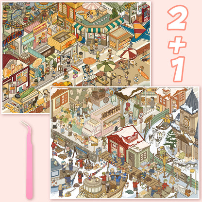 3D DIY Scene Sticker Kit -California coast&Norwegian town(1 Free Tweezer)