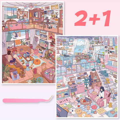 3D DIY Scene Sticker Kit -Pink Cloud Fantasy&Warm Fluffy Dream(1 Free Tweezer)