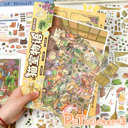 3D DIY Scene Sticker Kit -Vacation beach&Cat Room Story(1 Free Tweezer)