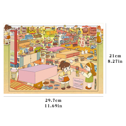 3D DIY Scene Sticker Kit -Grocery store&Cloudside Shop(1 Free Tweezer)