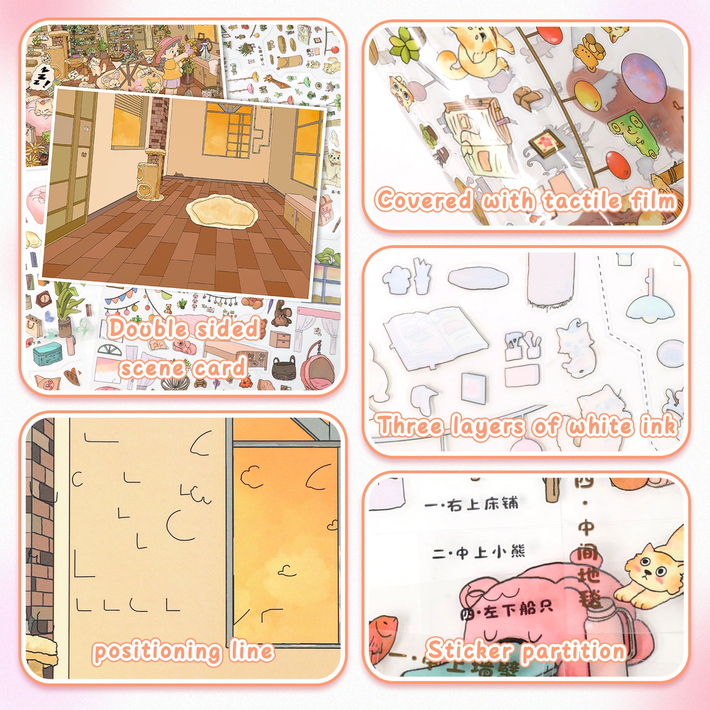 3D DIY Scene Sticker Kit -Vacation beach&Cat Room Story(1 Free Tweezer)