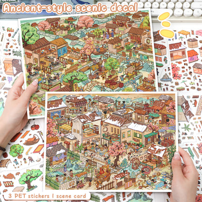 3D DIY Scene Sticker Kit -Spring Wind He Village&Winter Windhe Village(1 Free Tweezer)