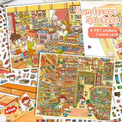 3D DIY Scene Sticker Kit -Grocery store&Cloudside Shop(1 Free Tweezer)