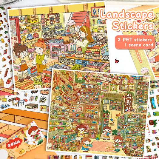 3D DIY Scene Sticker Kit -Grocery store&Cloudside Shop(1 Free Tweezer)