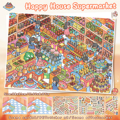 3D DIY Scene Sticker Kit -General Store&Happy House Supermarket(1 Free Tweezer)