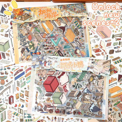 3D DIY Scene Sticker Kit -California coast&Norwegian town(1 Free Tweezer)