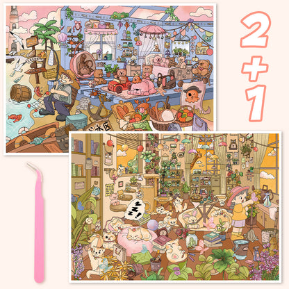 3D DIY Scene Sticker Kit -Vacation beach&Cat Room Story(1 Free Tweezer)