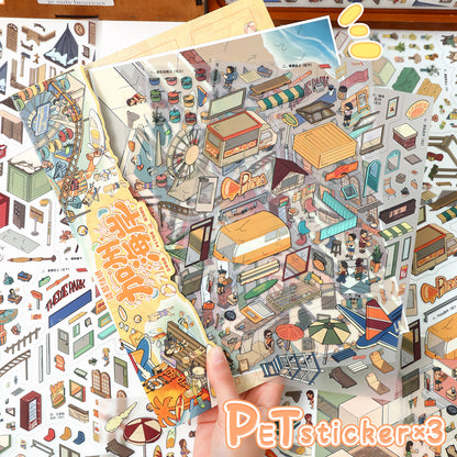 3D DIY Scene Sticker Kit -California coast&Norwegian town(1 Free Tweezer)