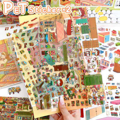 3D DIY Scene Sticker Kit -Grocery store&Cloudside Shop(1 Free Tweezer)