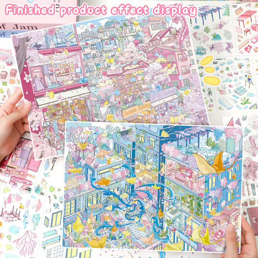 3D DIY Scene Sticker Kit -Spring Jellyfish&Batfish Manxiang（1 Free Twzzer)