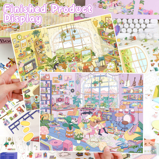 3D DIY Scene Sticker Kit -Illustration Studio&Music Studio(1 Free Tweezer)
