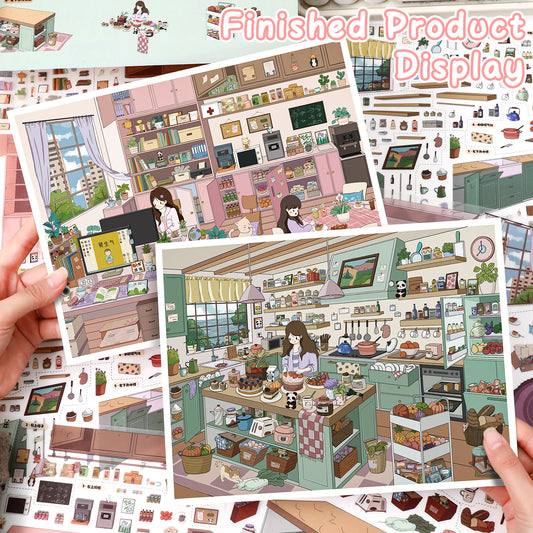 3D DIY Scene Sticker Kit -Pleasant Office&Dessert Kitchen(1 Free Tweezer)