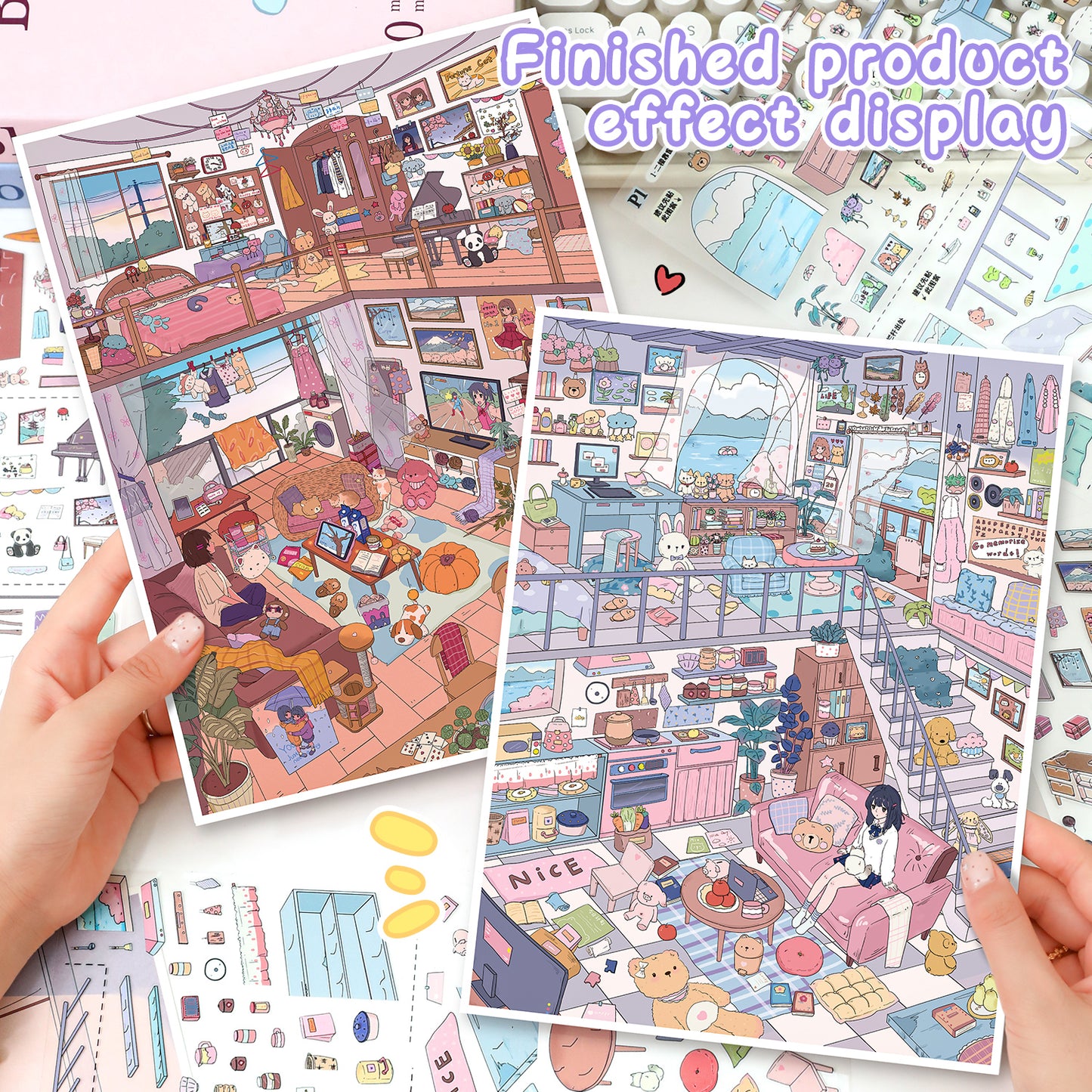 3D DIY Scene Sticker Kit -Pink Cloud Fantasy&Warm Fluffy Dream(1 Free Tweezer)
