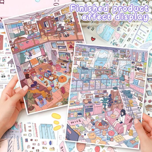 3D DIY Scene Sticker Kit -Pink Cloud Fantasy&Warm Fluffy Dream(1 Free Tweezer)