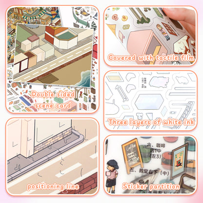3D DIY Scene Sticker Kit -California coast&Norwegian town(1 Free Tweezer)