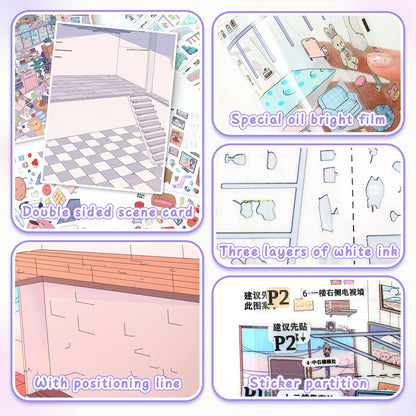 3D DIY Scene Sticker Kit -Pink Cloud Fantasy&Warm Fluffy Dream(1 Free Tweezer)