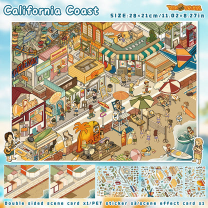 3D DIY Scene Sticker Kit -California coast&Norwegian town(1 Free Tweezer)