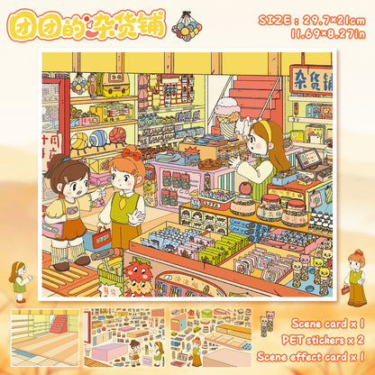 3D DIY Scene Sticker Kit -Grocery store&Cloudside Shop(1 Free Tweezer)