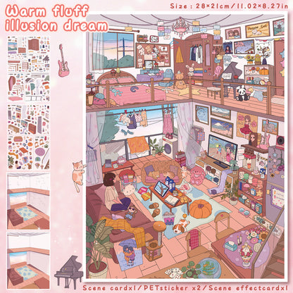 3D DIY Scene Sticker Kit -Pink Cloud Fantasy&Warm Fluffy Dream(1 Free Tweezer)