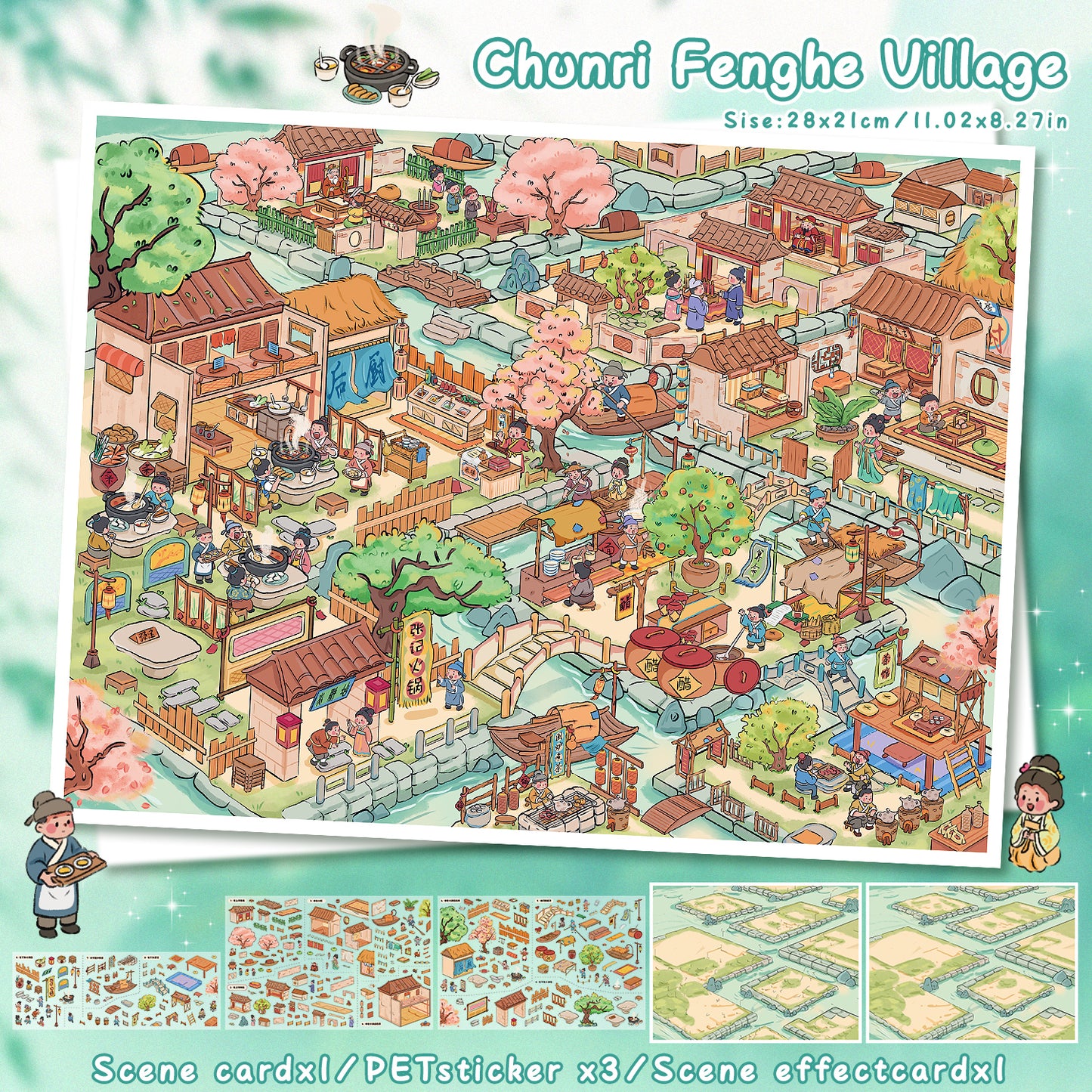 3D DIY Scene Sticker Kit -Spring Wind He Village&Winter Windhe Village(1 Free Tweezer)