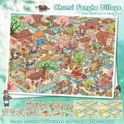 3D DIY Scene Sticker Kit -Spring Wind He Village&Winter Windhe Village(1 Free Tweezer)