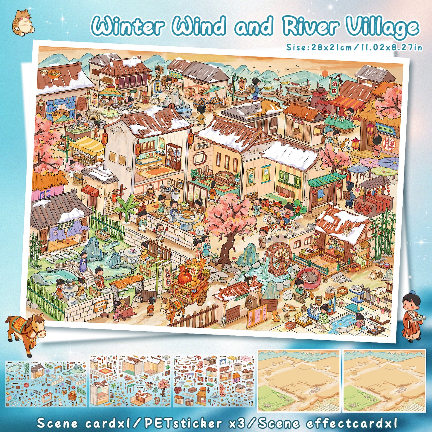 3D DIY Scene Sticker Kit -Spring Wind He Village&Winter Windhe Village(1 Free Tweezer)