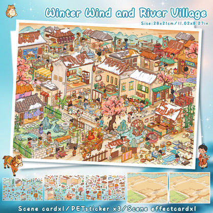 3D DIY Scene Sticker Kit -Spring Wind He Village&Winter Windhe Village(1 Free Tweezer)