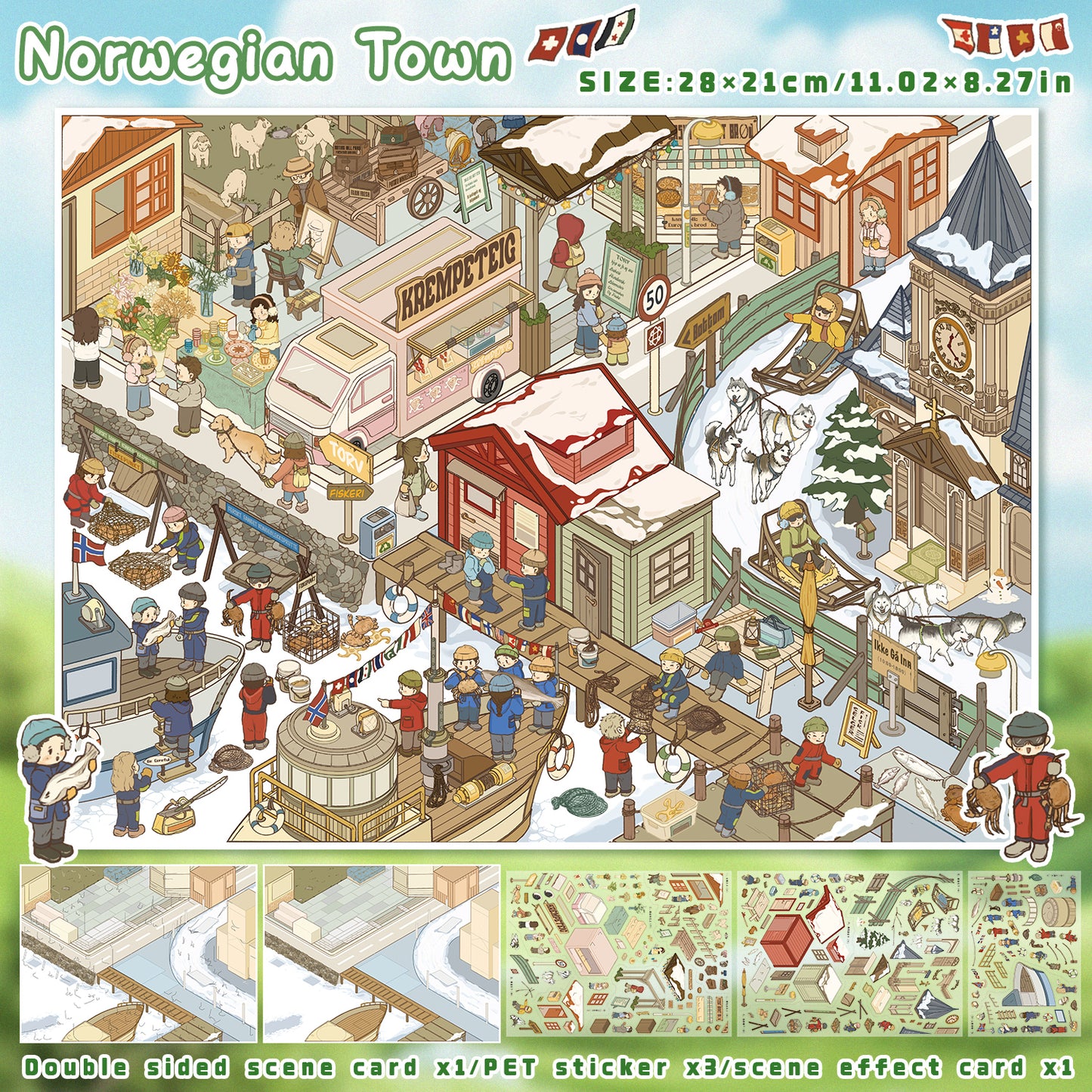 3D DIY Scene Sticker Kit -California coast&Norwegian town(1 Free Tweezer)