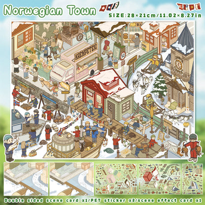 3D DIY Scene Sticker Kit -California coast&Norwegian town(1 Free Tweezer)