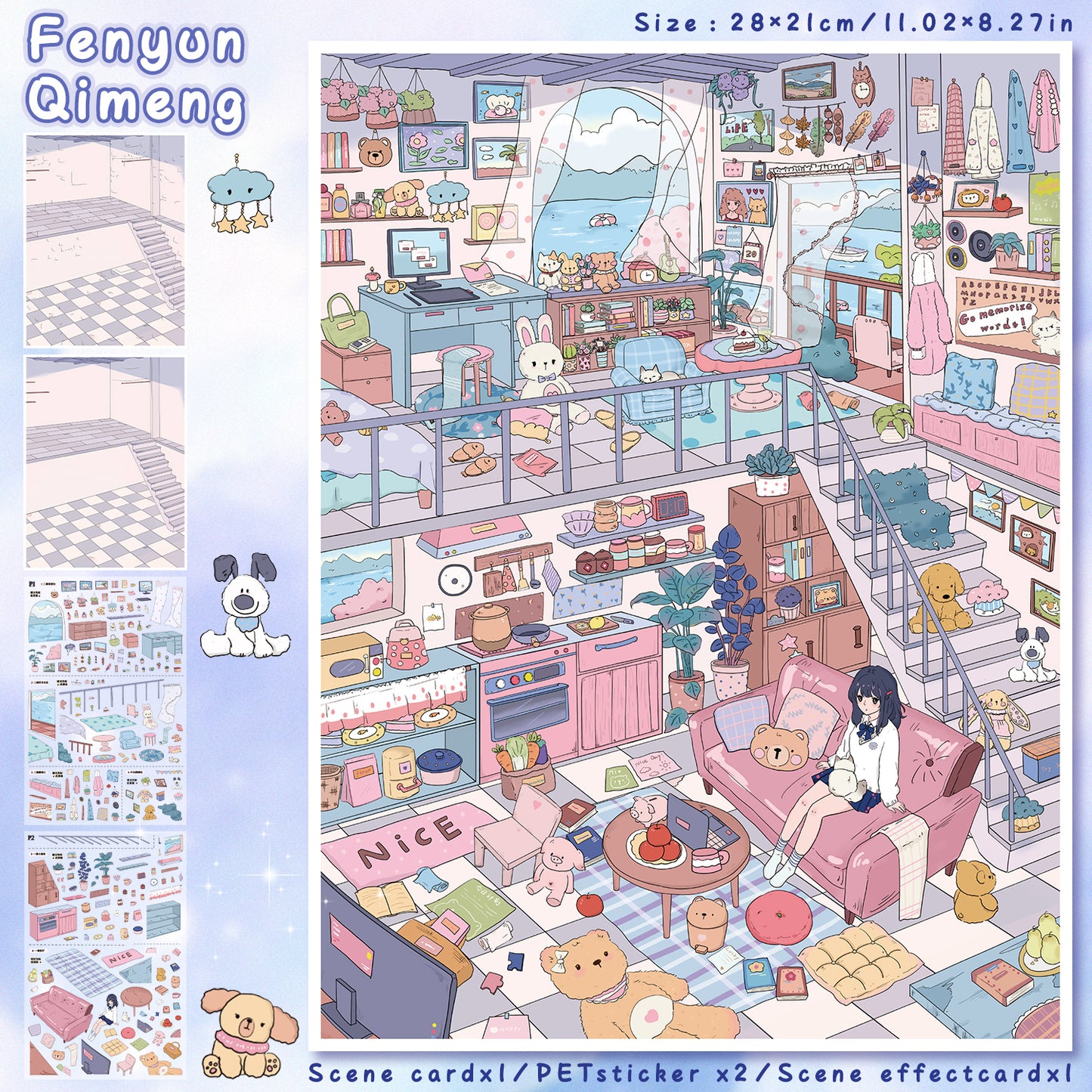 3D DIY Scene Sticker Kit -Pink Cloud Fantasy&Warm Fluffy Dream(1 Free Tweezer)