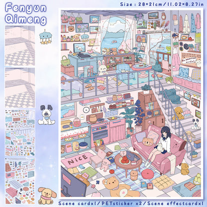 3D DIY Scene Sticker Kit -Pink Cloud Fantasy&Warm Fluffy Dream(1 Free Tweezer)