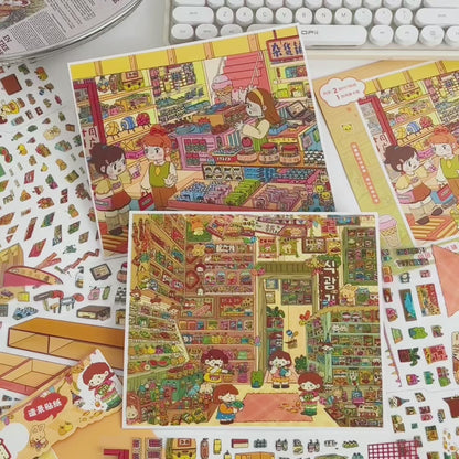 3D DIY Scene Sticker Kit -Grocery store&Cloudside Shop(1 Free Tweezer)
