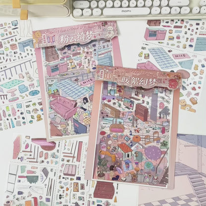 3D DIY Scene Sticker Kit -Pink Cloud Fantasy&Warm Fluffy Dream(1 Free Tweezer)